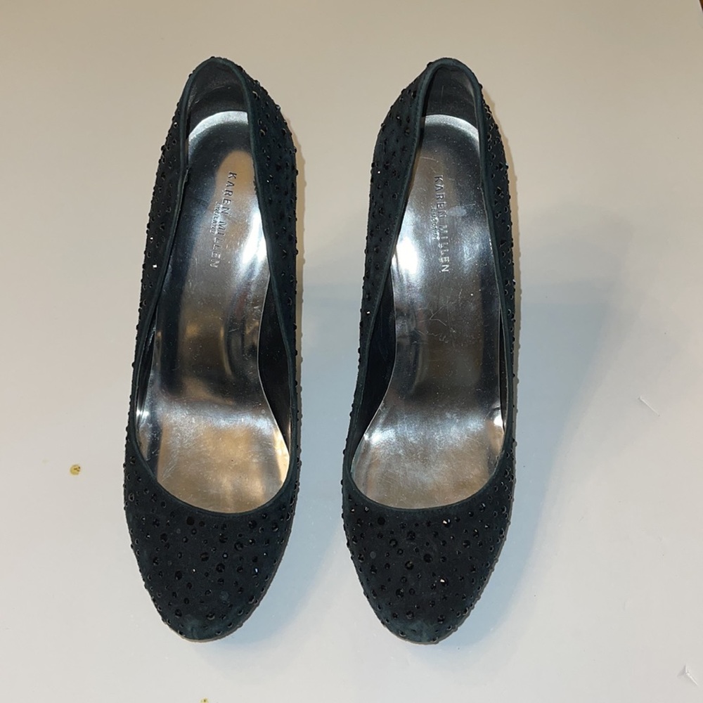Karen Millen Black Suede Rhinestone Crystal Embellished Court shoes heels 39
